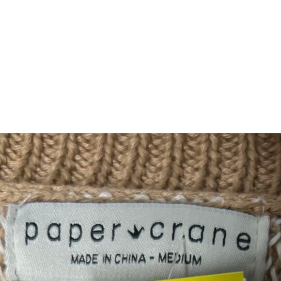 Paper Crane Plaid Knit Oversize Colorblock Sweater Brown Pullover Crew Neck Sz M - Picture 4 of 5